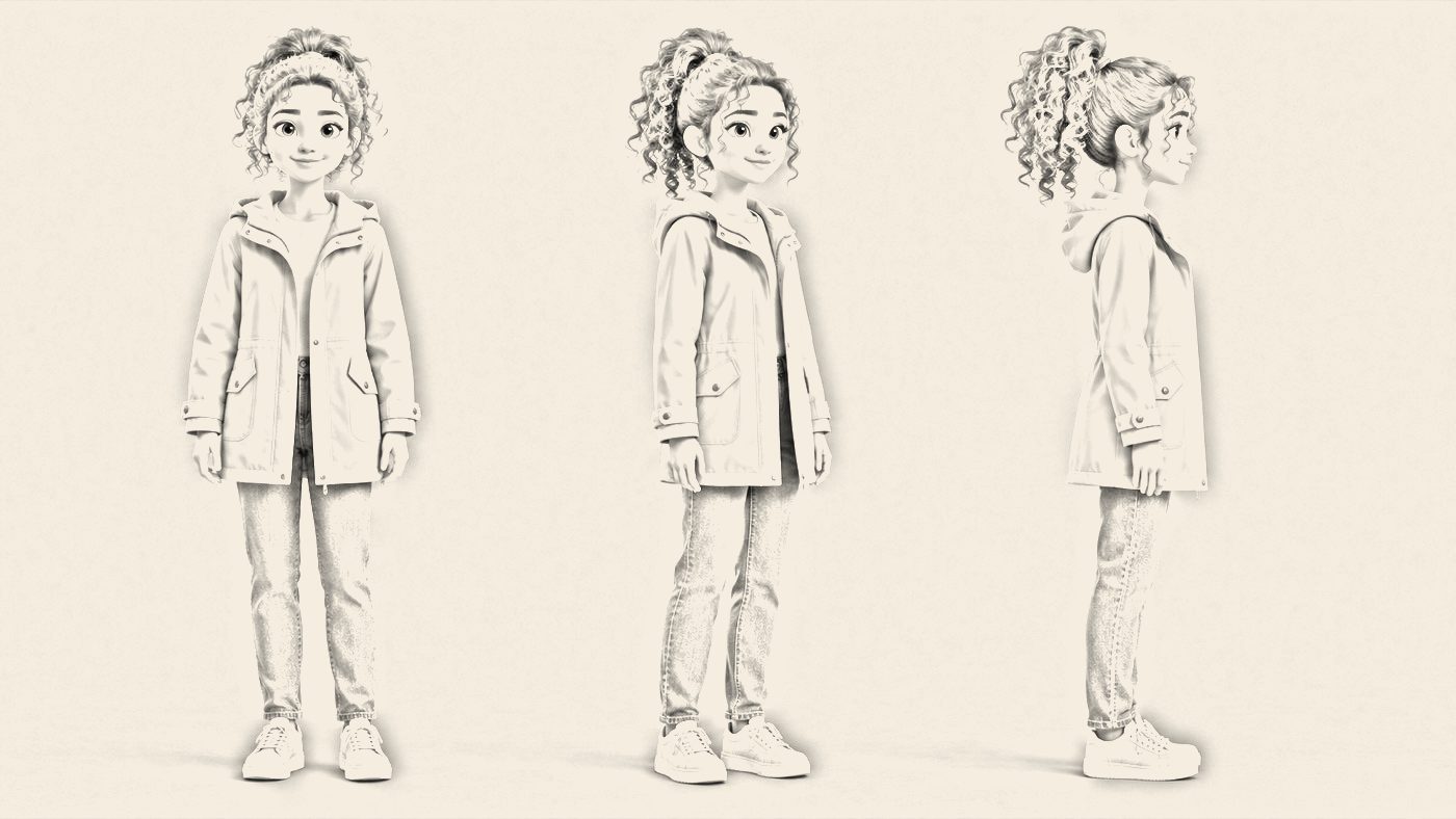Pencil sketch of the same character